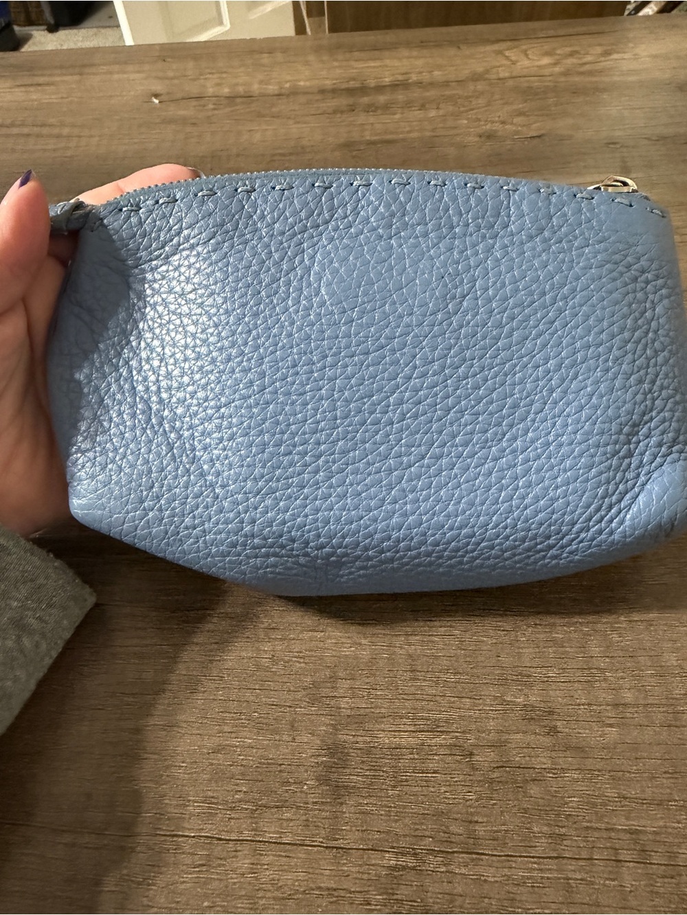 Fendi Blue Pebbled Leather Cosmetic Pouch with Card Holder - Picture 3 of 8
